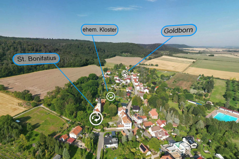 Bild zeigt das Eingangsbild der virtuellen Tour für die 1150 Jahrfeier in Großfurra.