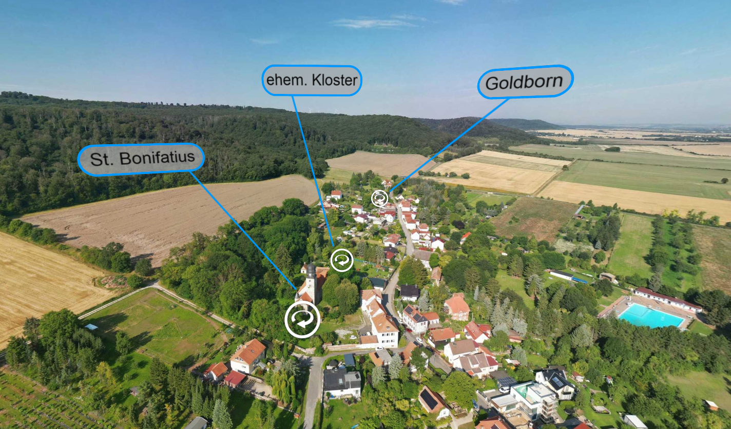 Bild zeigt das Eingangsbild der virtuellen Tour für die 1150 Jahrfeier in Großfurra.